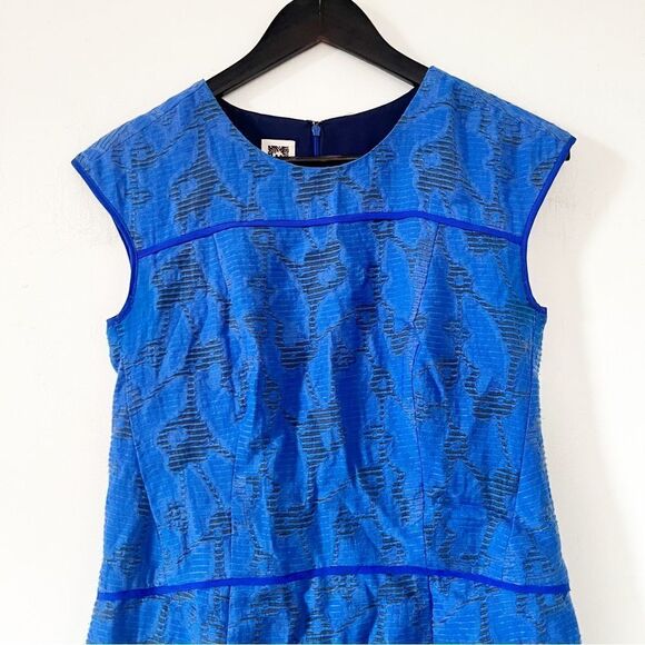 Anne Klein Royal Blue Texture Pattern Cap Sleeve Shift Dress - Picture 7 of 9